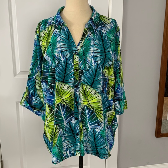 Plus tropical print button down blouse shirt by Catherines 22 / 24 petite - Picture 2 of 8